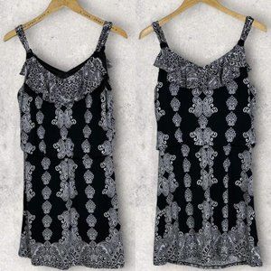 White House Black Market Boho Ruffle Front Midi Dress Size Medium Minimalist M